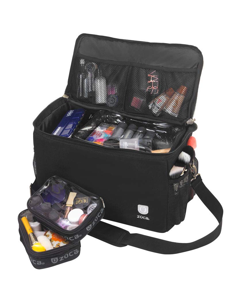 ZUCA MakeUp Artist Shoulder Bag wDurable Utility Pouch Combo MakeUp Organizer Bag LightweightVersatile MultiCompartment Design For Cosmetic OrganizationIdeal For Travel  Makeup Sessions Black
